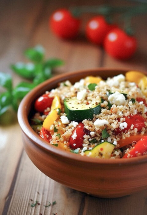 Salade de quinoa aux légumes rôtis et à la feta