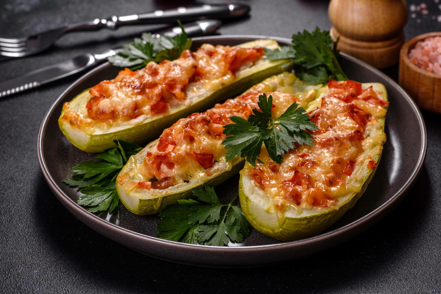 Courgettes Farcies Au Poulet Haché, Champignons, Légumes Et Fromage ...